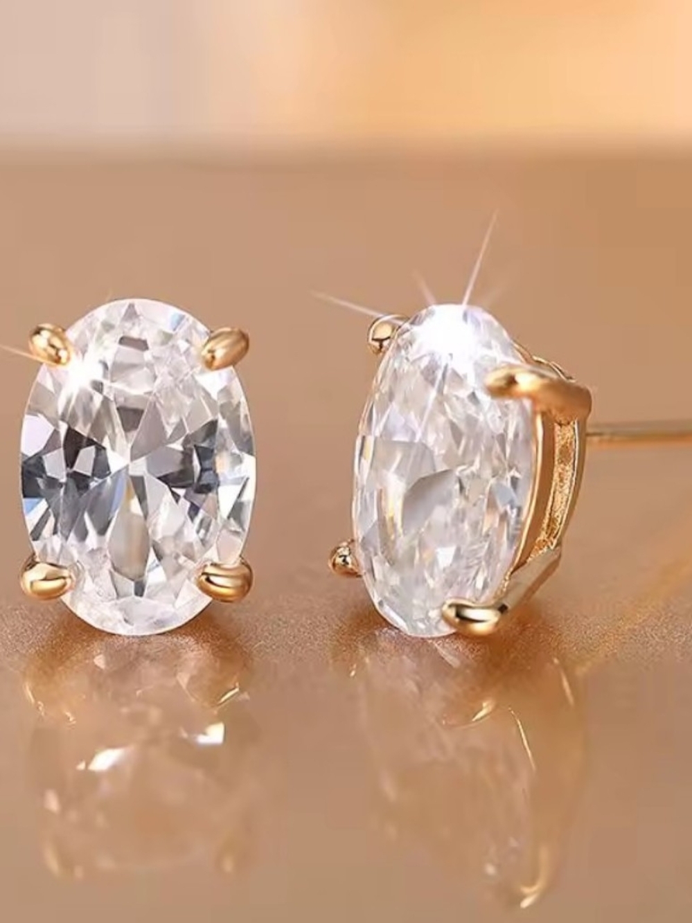Gold Plated Oval Quartz Crystal Stud Earrings